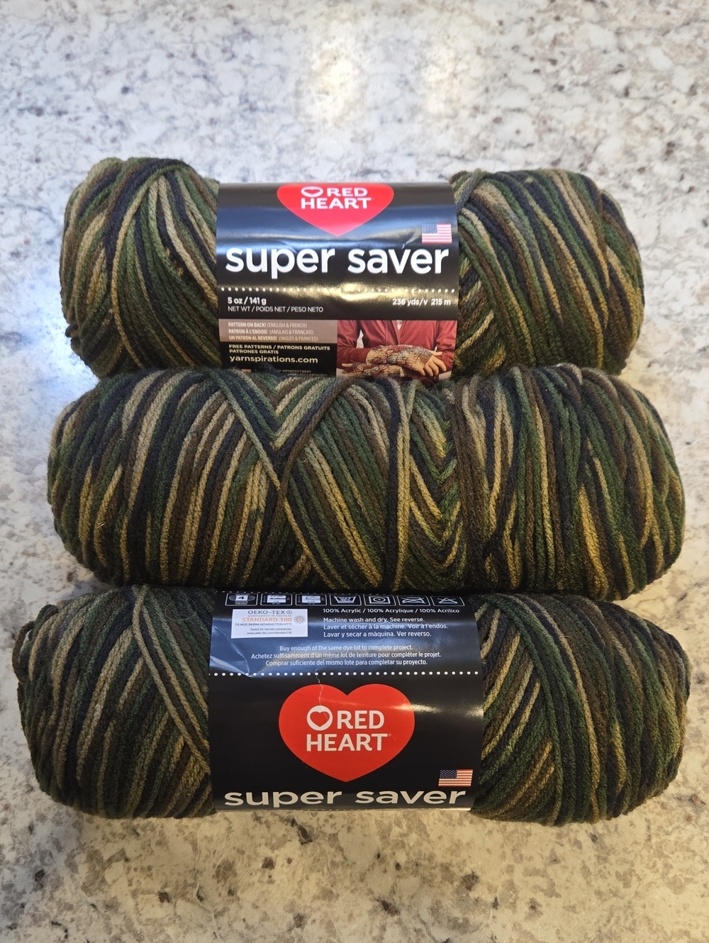 New 3 Skeis Red Heart Super Saver Worsted Yarn in Camouflage